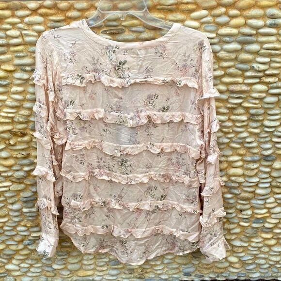 CHASER Light Peach Ruffled Tea Rose Long Sleeve Blouse. Medium. New (NWT)! - Picture 5 of 7